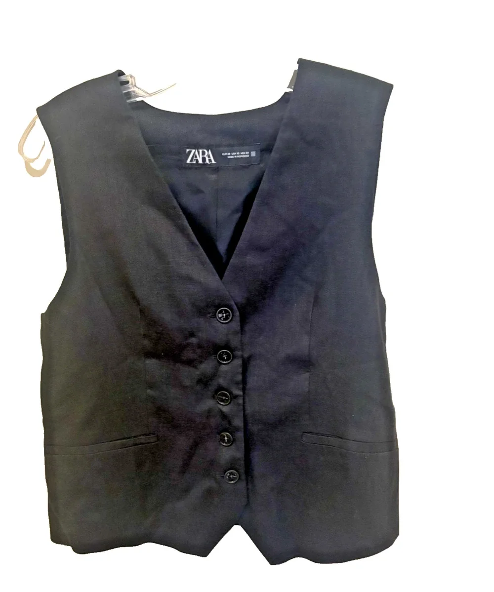 ZARA ZW Collection Minimalist Black VEST Sz X-Small Run Big